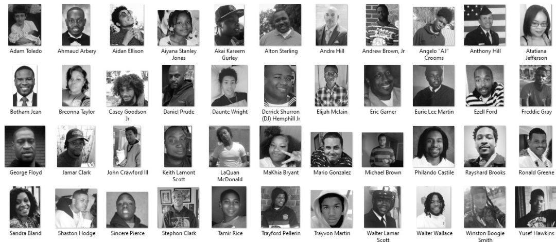 This is a collage of Black people killed by police