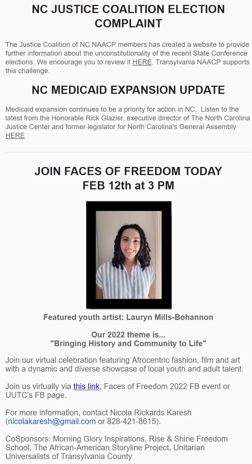 Faces Of Freedom, NC Justice Coalition Updates, The Brevard Rosenwald ...